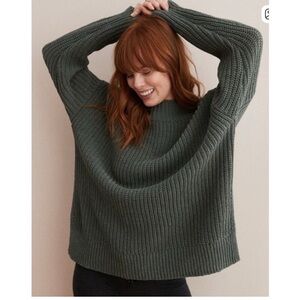 Aerie Forest Green Mock Neck Side Split Sweater